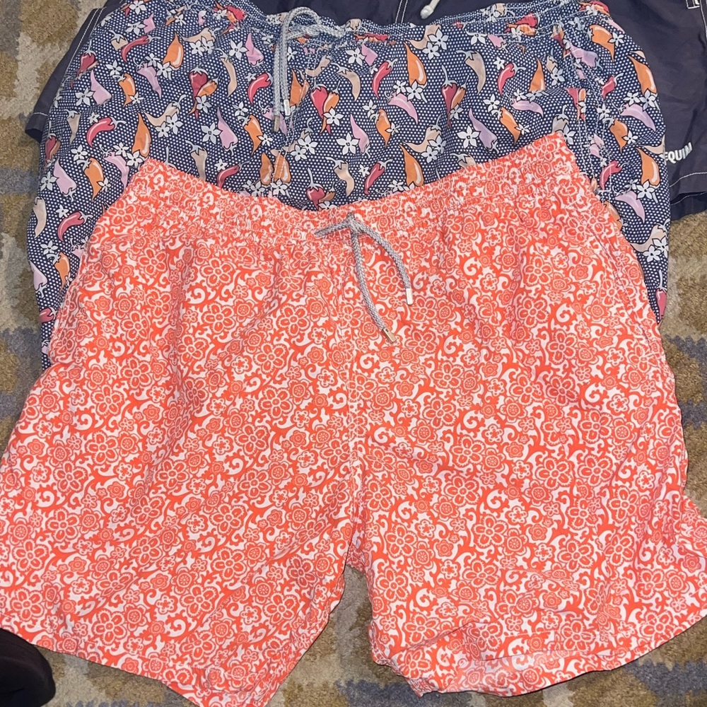 Vilebrequin Orange and Navy Swim Trunks Tag Detail bundle of 2 size 3XL